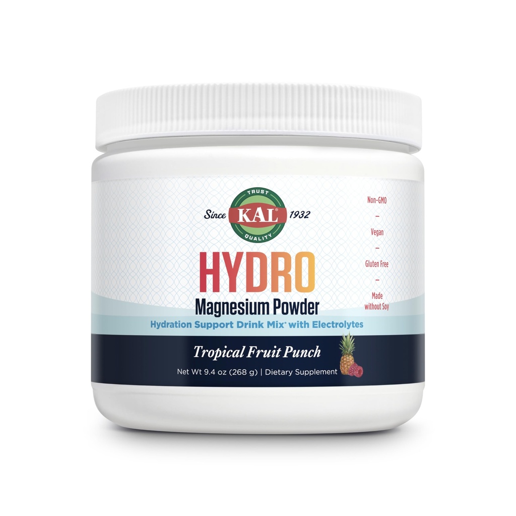 KAL Hydro Magnesium Plus Ηλεκτρολυτές σκόνης - Τροπικά Φρούτα Punch - Νάτριο, Χλωριούχο, Συμπλήρωμα καλίου - Ενυδάτωση & Κυτταρική Ενέργεια Μείγμα Ποτών - Χωρίς Ζάχαρη - Εγγύηση 60 ημερών, 50 Μερίδες, 9.4 OZ