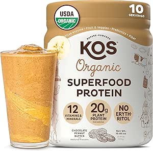 KOS Vegan Protein Powder, Σοκολάτα Φυστικοβούτυρο - Μείγμα πρωτεΐνης χαμηλής περιεκτικότητας σε υδατάνθρακες, USDA Organic Superfood with Vitamins & Minerals - Keto, Soy, Dairy Free - Αντικατάσταση γεύματος για γυναίκες & άνδρες - 10