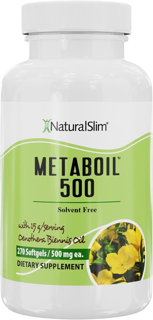 NaturalSlim Evening Primrose Oil for Women 1500mg from Cold Pressed Oil - Metaboil 500 GLA Supplement Gamma Linolenic Acid for Women’s Health, Mεταβολισμός, Heart & Skin Health - 270 Softgels