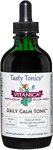 Vitanica Daily Calm Tonic, Natural Liquid Stress Relief Supplement, Dr. Formulated, Organic Lemon Balm, Kava Kava and Passion Flower, for Women, Men & Adults, Vegan, 4 Ounce (Daily Calm Tonic)