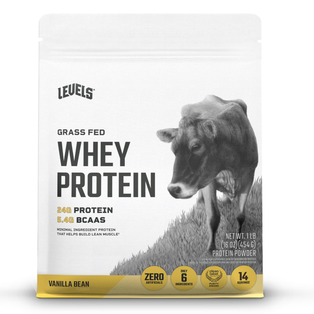 Επίπεδα Grass Fed Whey πρωτεΐνη σκόνη, καμία τεχνητή ουσία, 24G πρωτεΐνης, Vanilla Bean, 1LB
