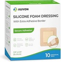 AUVON Silicone Foam Dressing with Large Adhesive Border, 3" x 3" 10 Πακέτα Dressing Dressage με υψηλή απορροφητικότητα, Αδιάβροχη Silicone Foam Pads for Wound Care & Protection Plus Cushioning