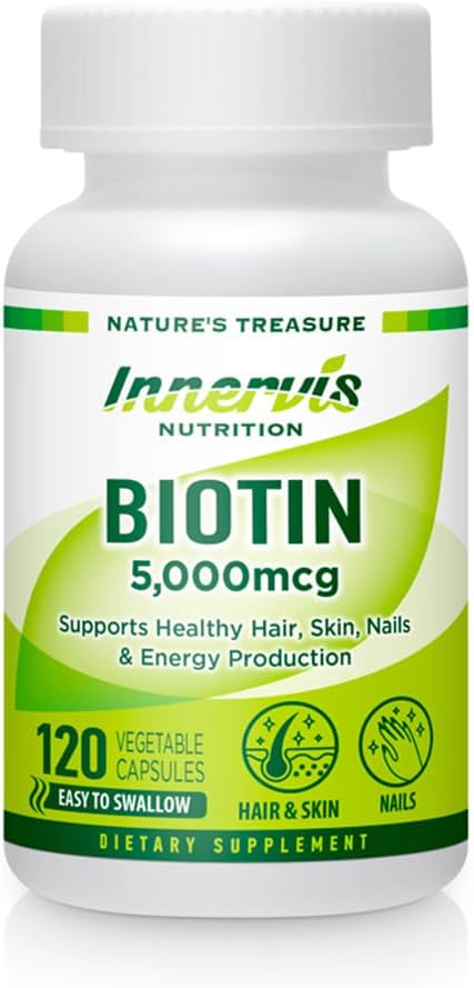 Υψηλή ισχύ Biotin 5000mcg – Υποστηρίζει την υγεία των μαλλιών, του δέρματος και των νυχιών, 120 κάψουλες λαχανικά
