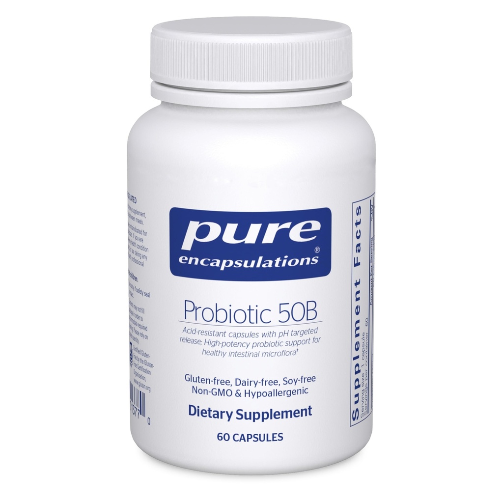 Pure Encapsulations Probiotic 50B - Digestive Health Probiotic - Συμπλήρωμα ανοσοποιητικού * - Καψάκια Οξέως - Χωρίς γλουτένη & Μη ΓΤΟ - 60 Κάψουλες