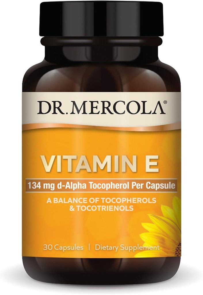 Dr. Mercola Vitamin E - Υποστηρίζει υγιή δέρμα & αντιοξειδωτική κατάσταση - τοκοφερόλες και τοκοτριενόλες Blend - μη ΓΤΟ, χωρίς γλουτένη & χωρίς σόγια - 30 κάψουλες (30 σερβίτσια)