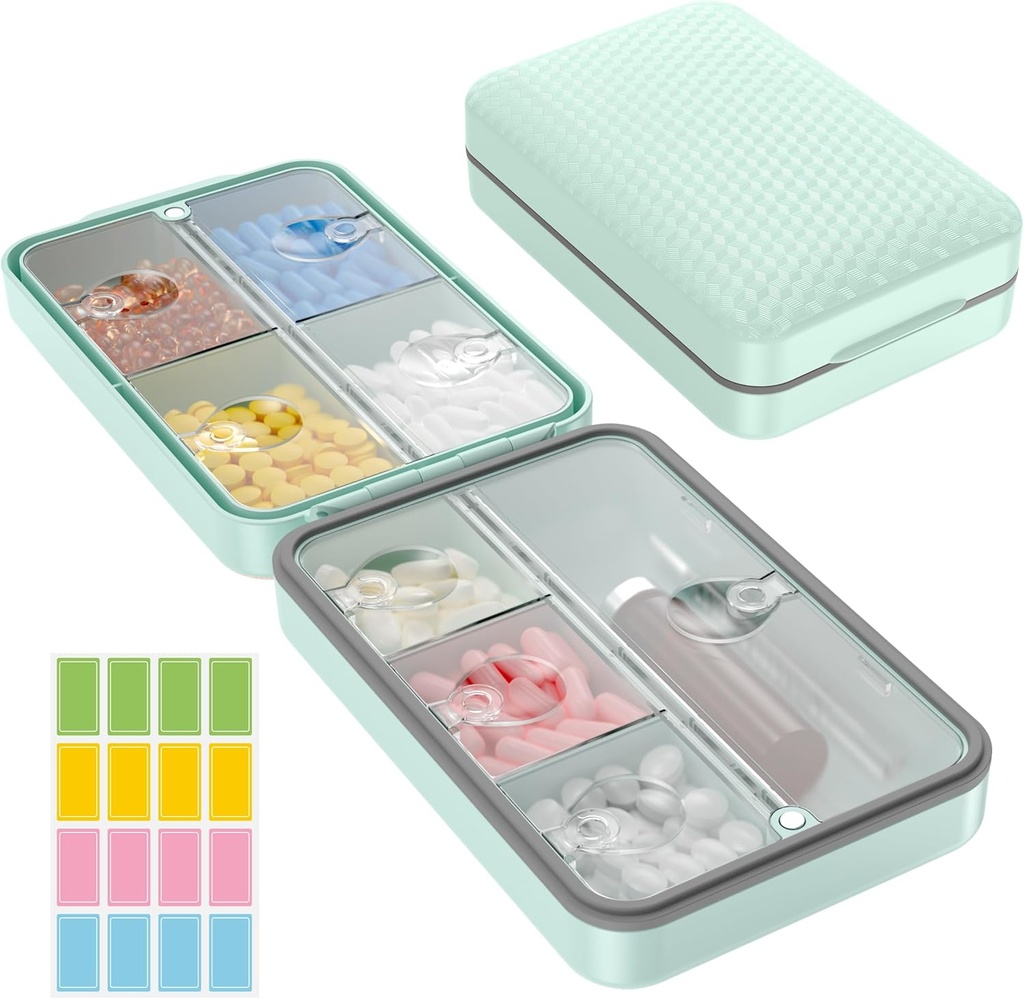 Restree Weekly Pill Organizer, Μαγνητική Θήκη Απόδειξης Υγρασίας, Μεγάλη Χωρητικότητα Travel Pill Box με Εσωτερική Καθαρή Lid για Βιταμίνες, Συμπληρώματα, και Καθημερινή Φάρμακα 8 Διαμέρισμα (Πράσινη)