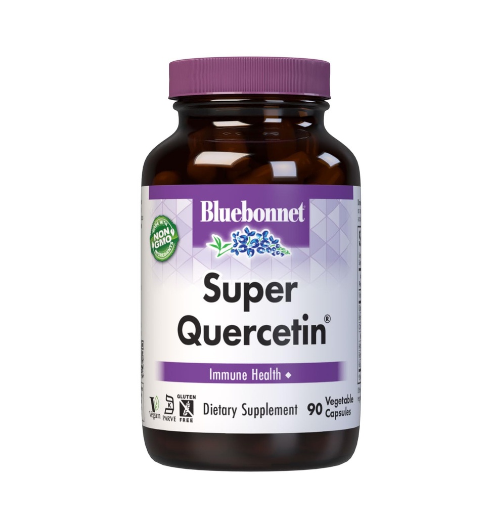Bluebonnet BB-553 Διατροφή Super Quercetin Φυτικές κάψουλες, Βιταμίνη C Formula, Best for Seasonal & Immune Support, Μη ΓΤΟ, Χωρίς γλουτένη, Χωρίς σόγια, Χωρίς γάλα, Kosher, Λευκό, 90 Count (Pack of 1)