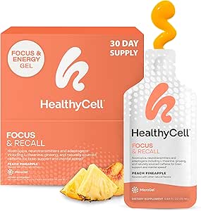 Healthycell Focus & Remember, Daily Liquid Brain Supplement for Focus & Memory - Συμπλήρωμα Nootropics για συγκέντρωση & εγρήγορση με L-Θεανίνη, Ωμέγα-3 & Ταυρίνη - 30 Gel πακέτα