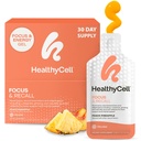Healthycell Focus & Remember, Daily Liquid Brain Supplement for Focus & Memory - Συμπλήρωμα Nootropics για συγκέντρωση & εγρήγορση με L-Θεανίνη, Ωμέγα-3 & Ταυρίνη - 30 Gel πακέτα