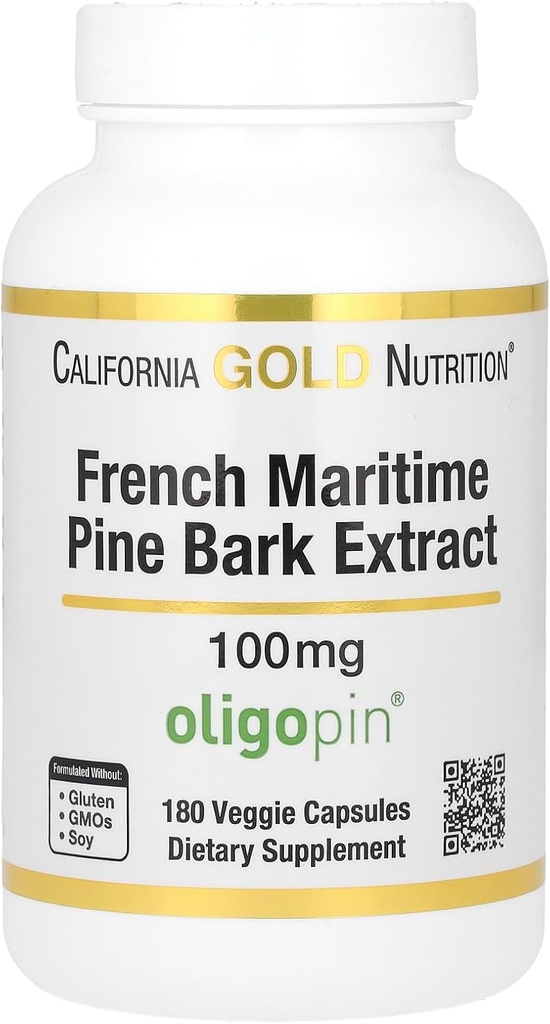 California Gold Nutrition Pine Bark Extract, French Maritime, Oligopin, Antioxidant Polyphenol, 100 mg, 180 Veggie Κάψουλες