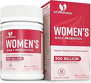 Probiotics for Women - 300 Billion CFU Probiotic, 12 Strains Probiotics with Prebiotics Cranberry, Selected Women’s Probiotic for Women’s Daily Digestive Gut Vaginal & Urinary Health, 60 Capsules