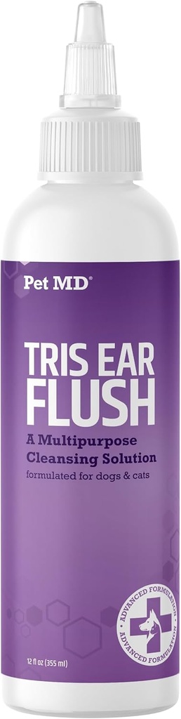 Pet MD Κτηνιατρική Tris Flush Cat & Dog Ear Cleaner - και Θεραπεία Μόλυνσης με Κετοκοναζόλη 12 oz