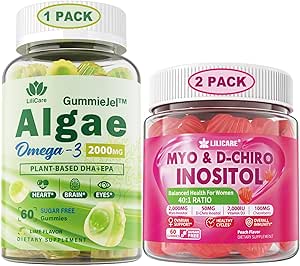 Δέσμη: Vegan Omega 3 συμπλήρωμα Gummies & Ινοσιτόλη Gummies Ιδανικό 40:1 αναλογία Myo & D-Chiro Ινοσιτόλη