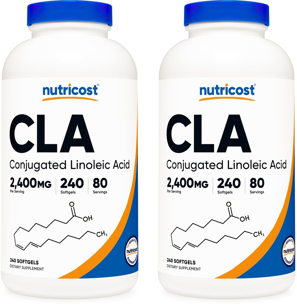 Nutricost CLA (Congugated Linoleic Acid) 2.400mg, 240 Softgels - Χωρίς γλουτένη, μη GMO, 800mg ανά Softgel (2 φιάλες)