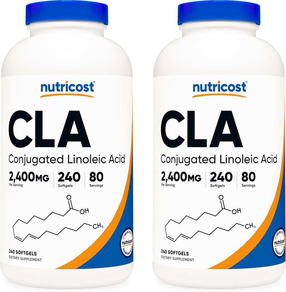 Nutricost CLA (Conjugated Linoleic Acid) 2,400mg, 240 Softgels - Gluten Free, Non-GMO, 800mg Per Softgel (2 Bottles)