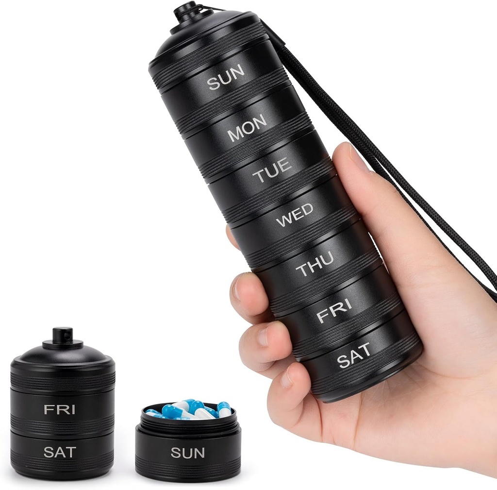 Pill Organizer Weekly Metal Travel Pill Box Αδιάβροχο - 7 ημέρες μεγάλο κράμα αλουμινίου Pill δοχείο, Φορητή υπόθεση ημερήσιων χαπιών για βιταμίνη, ιατρική, συμπλήρωμα, ιχθυέλαιο