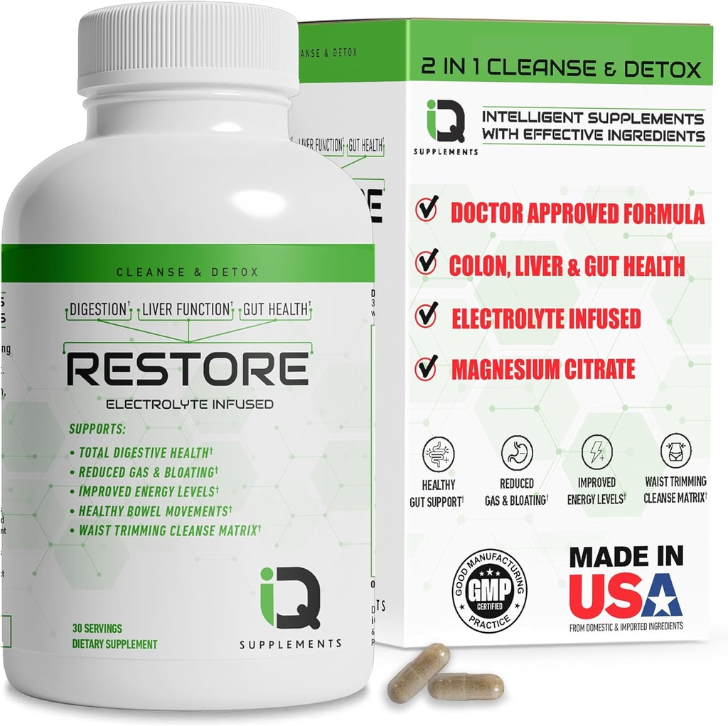 Επαναφορά 2 Σε 1 Colon Cleanse & Detox w/ Psyllium - Υποστηρίζει Digestion, Debloating & Constipation Relief για γυναίκες & άνδρες, Gut Detox Cleanse w/ Magnesium 