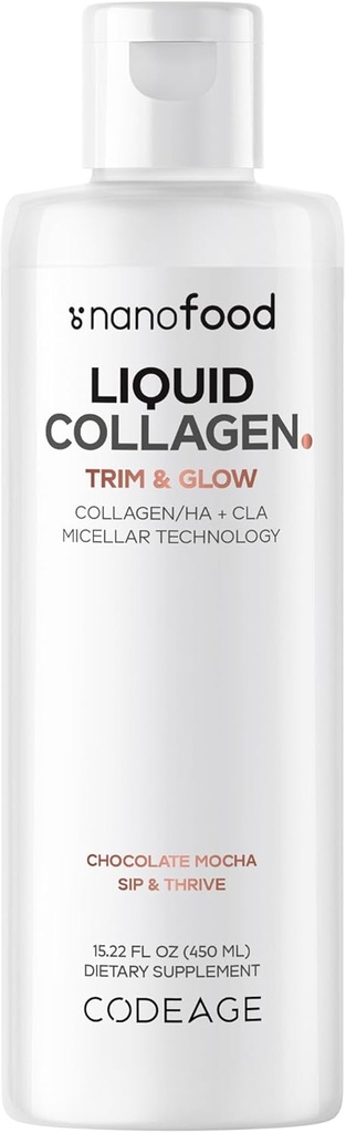 Codeage Liquid Collagen Supplement Σοκολάτα Γεύση, Beauty Trim & Glow Liposomal Collagen Peptides, CLA Conjugated Linoleic Acid, Hyaluronic Acid, Vitamin E, Hydrolyzed, Non-GMO, 15,22 fl oz