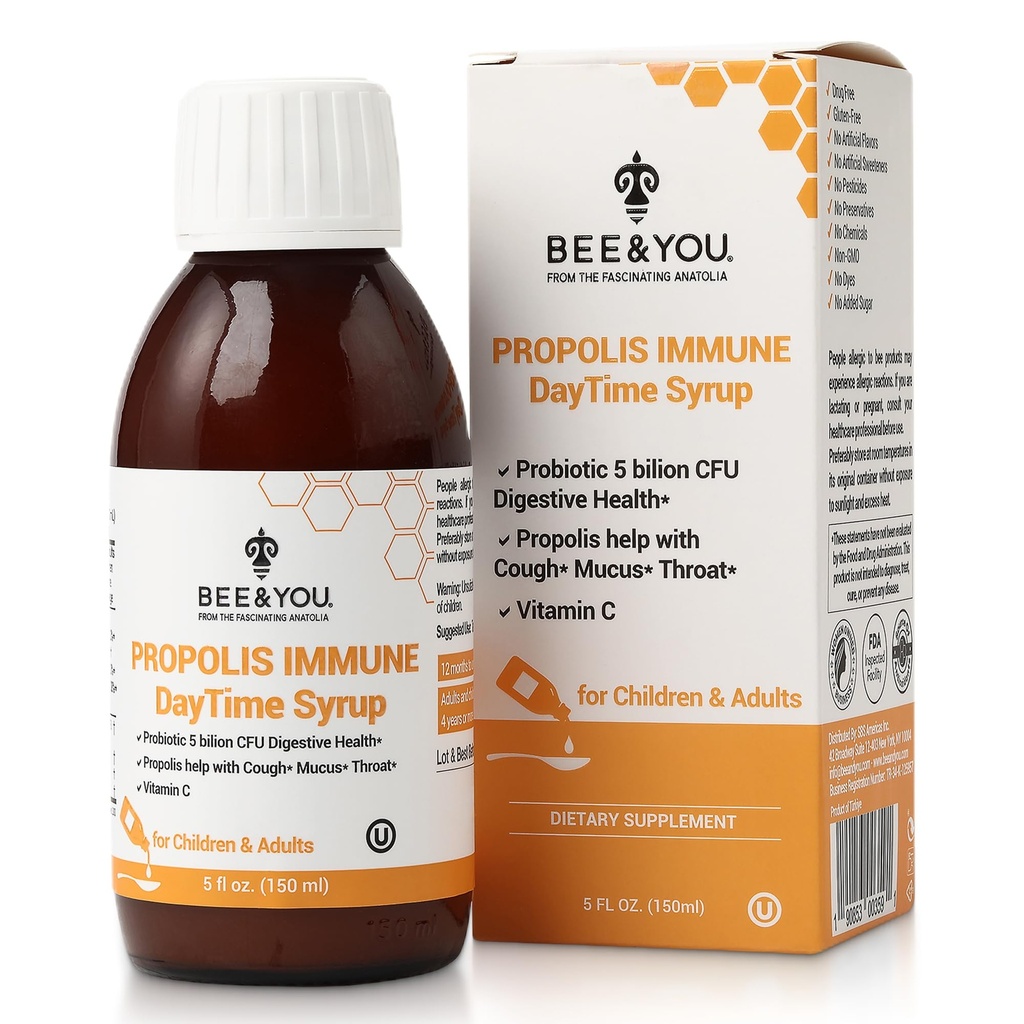 Μέλισσα και εσείς Propolis Immune Day Syrup με Probiotic, Vitamin C, Immune Support, Digestive Health, Antioxidants, Gut Health 5 Fl Oz