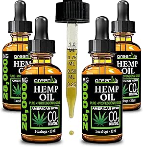 GreenIVe Hemp Drops 28,000mg Naturally Grown Hemp Oil Drops Vegan Omegas Natural Potent Results (4 Pack)
