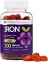Iron Gummies for Adults and Kids, Chewable Multivitamin Supplement with Iron, Vitamin C, A, B, Zinc, Folic Acid, and Biotin (Grape Flavored) Vegan Safe, Made in The USA from HERBATECH