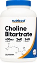 Nutricost Choline Bitartrate 650mg, 240 κάψουλες χορτοφαγίας - Μη ΓΤΟ, Φιλικοί χορτοφάγοι, Χωρίς γλουτένη