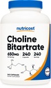 Nutricost Choline Bitartrate 650mg, 240 κάψουλες χορτοφαγίας - Μη ΓΤΟ, Φιλικοί χορτοφάγοι, Χωρίς γλουτένη
