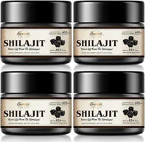Shilajit Pure Himalayan Organic Shilajit Resin - 600mg Μέγιστη ισχύς Φυσικό βιολογικό Shilajit Resin με 85+ Trace Minerals & Fulvic Acid για την ενέργεια, ανοσοποιητική υποστήριξη, 30 γραμμάρια (4 πακέτο)