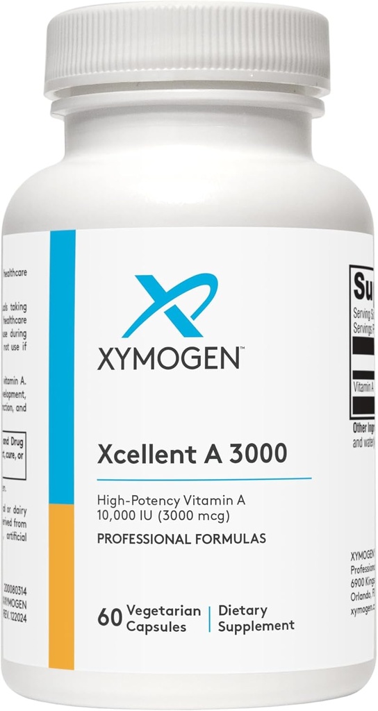 XYMOGEN Xcellent A 3000 - 10. 000 IU Συμπλήρωμα Βιταμίνης Α υψηλής ισχύος (Retinyl Palmitate) - Υποστηρίζει Υγιής Ανοσολογική λειτουργία, Υγιές Δέρμα + Μεμβράνες βλεννογόνου (60 κάψουλες)