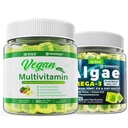Vegan Omega 3 Gummies 1000mg with Vegan Multivitamin for Women Men with Iron, Vitamin B12, A, D3, K2, Algae Omega 3, Magnesium, Zinc