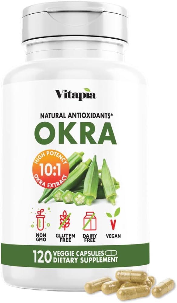 Vitapia Okra Extract - Υγεία της καρδιάς, αντιοξειδωτικό, ουρική αρθρίτιδα & πέψη, υποστήριξη ευεξίας - 10:1 Ratio & 120 κάψουλες λαχανικών - μη ΓΤΟ, χωρίς γλουτένη, συμπλήρωμα Vegan