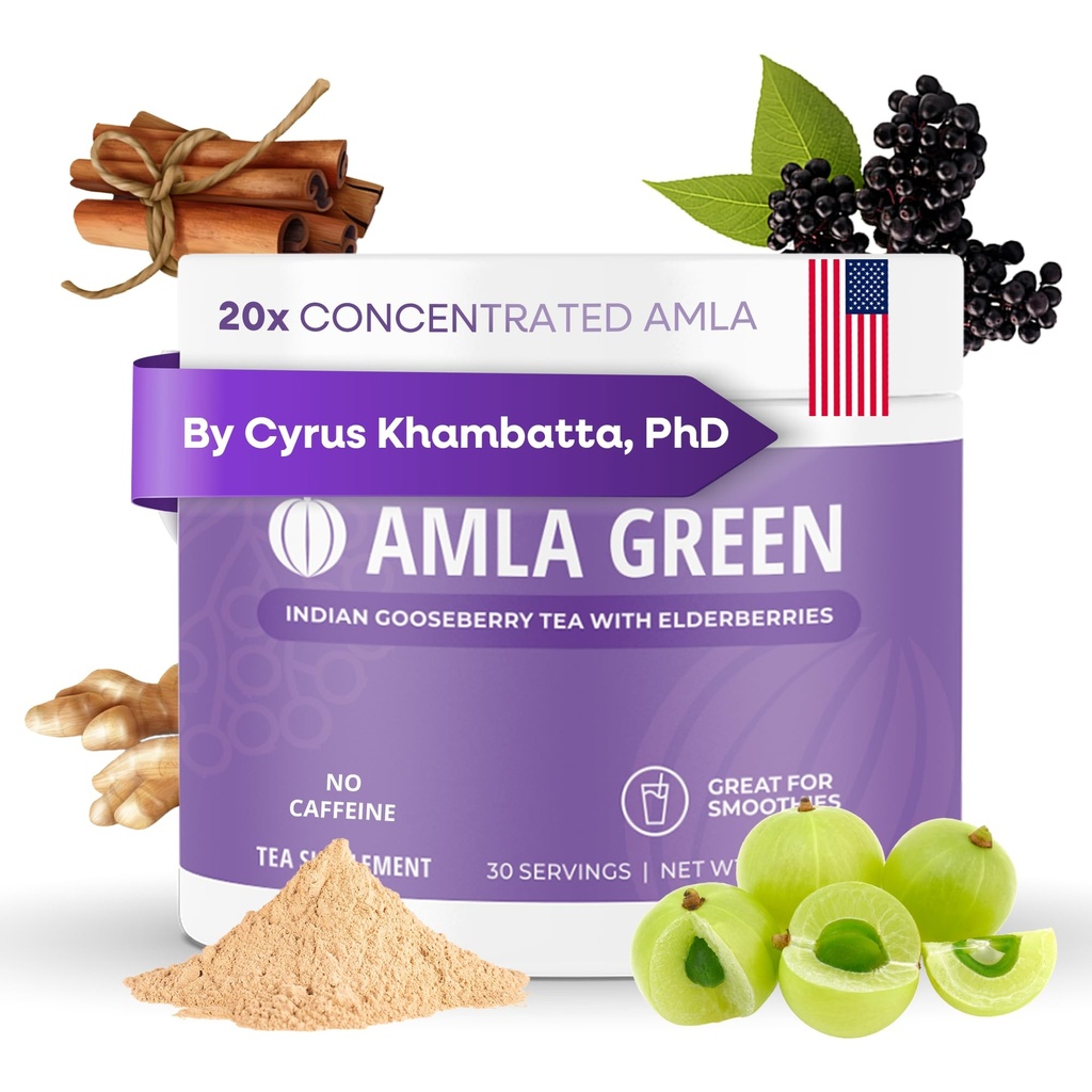 Amla Powder & Immunity Blend Superfood Supplement with Elderberry, 20x Ultra Concentrated Amla, Immune Support, Made with Ginger, Cinnamon, Peppermint, Indian Gooseberries, Immunity, 30 Servings