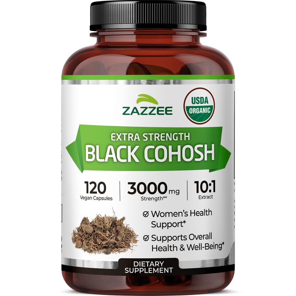 Zazzee USDA Organic Black Cohosh 10:1 Extract, 3000 mg Δύναμη, 120 Vegan Κάψουλες, 4 μήνες προσφοράς, Standardized και συμπυκνωμένο 10X Extract, 100% χορτοφάγοι, όλα-φυσικά, μη-GMO, Made in The USA