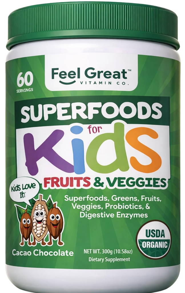 Feel Great USDA Organic Super Greens Powder for Kids - Σοκολάτα Cocao 