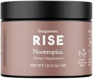 FREQUENSE - Rise Nootropic Tub - Mango Lemonade Flavor - Supports Brain Performance & Clarity - with Mushrooms, B Vitamins & Green Coffee - 132g