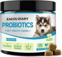 Eagou Diary Probiotics for Dogs - Probiotics σκύλου για Digestive Υγεία, Συμπληρώματα Υγείας με Πρεβιοτικά, Γάλα Κατσικιού, Ωμέγα 3, Βιταμίνες, Μασέσεις για Διαρροή Καναλιού, Στομάχι, Αέριο Ανακούφιση - 120 Ct