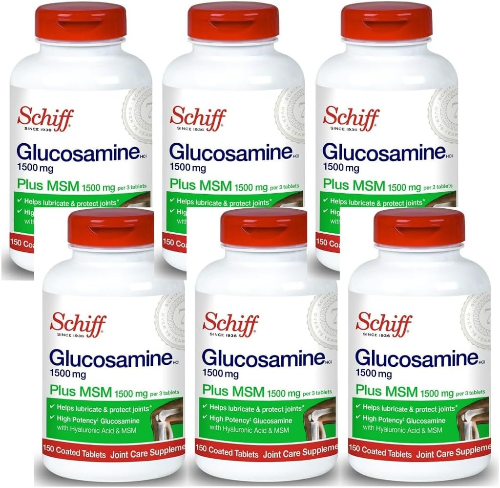 Schiff Glucosamine 1500mg Plus MSM and Hyaluronic Acid, 150 tablets - Joint Supplement (Pack of 6)