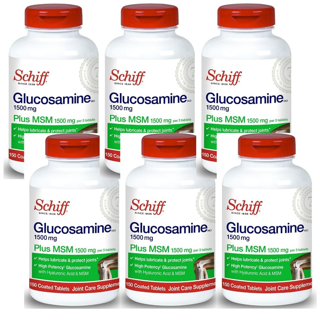 Schiff Glucosamine 1500mg Plus MSM and Hyaluronic Acid, 150 tablets - Joint Supplement (Pack of 6)