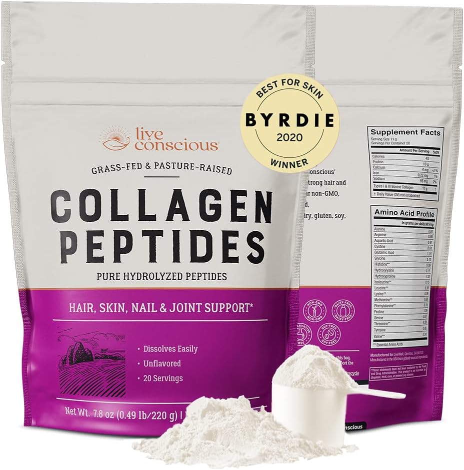 Ζωντανή κονιώδης σκόνη κολλαγόνου Hydrolyzed Collagen Peptides Type I & III - Κέτο & Παλαιοφιλικό - Άγευστο - 20 Υπηρεσίες, 7,8 oz