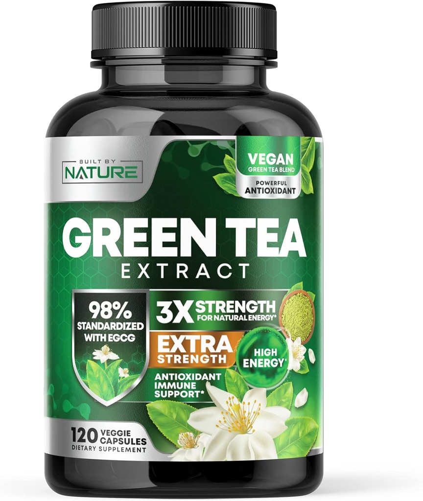 Χτισμένο από το Nature Green Tea Extract 1000mg – High Potency Supplement with 98% Polyphenols, 75% Catechins & 45% EGCG – Natural Energy Support – Non-GMO – 120 Κάψουλες