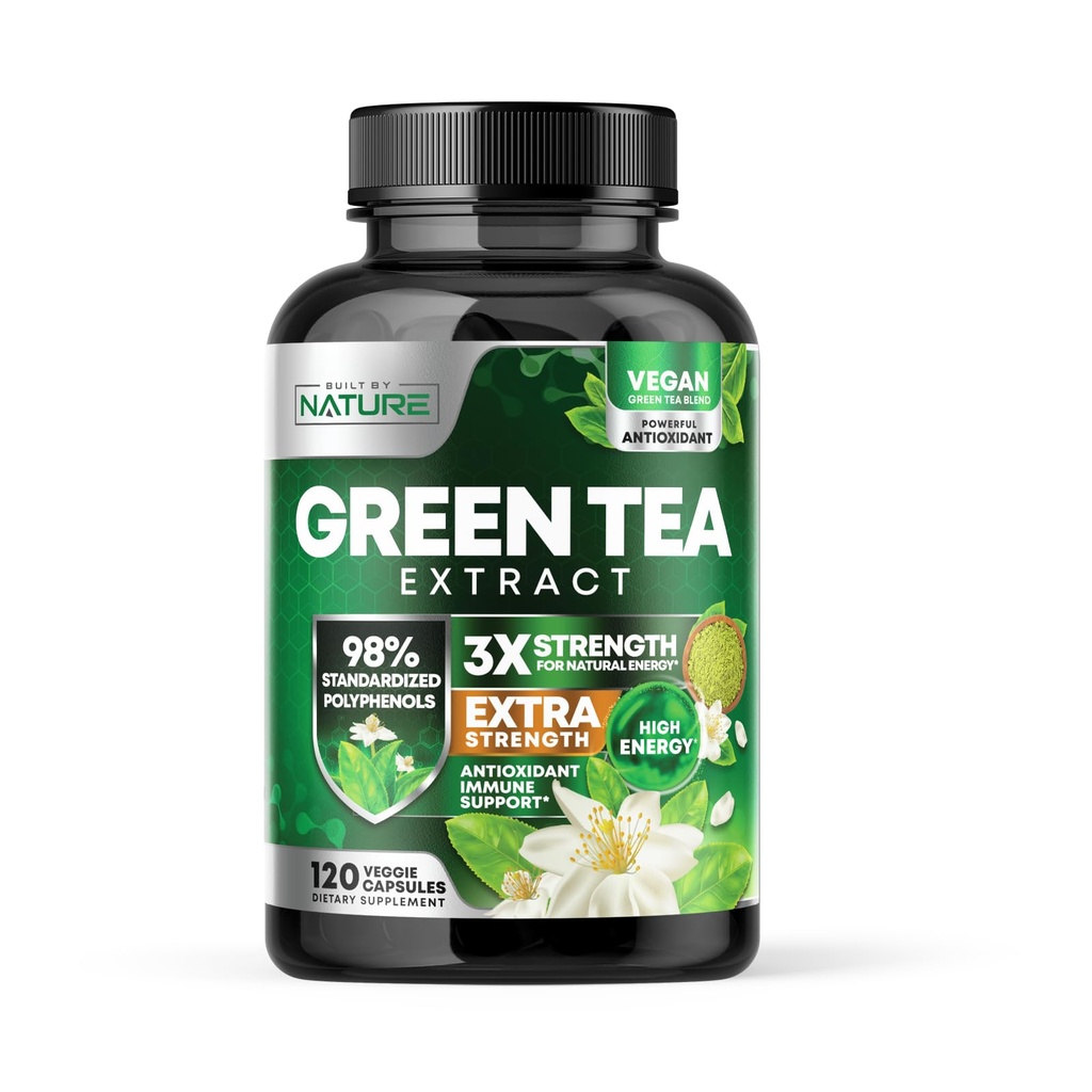 Χτισμένο από το Nature Green Tea Extract 1000mg – High Potency Supplement with 98% Polyphenols, 75% Catechins & 45% EGCG – Natural Energy Support – Non-GMO – 120 Κάψουλες