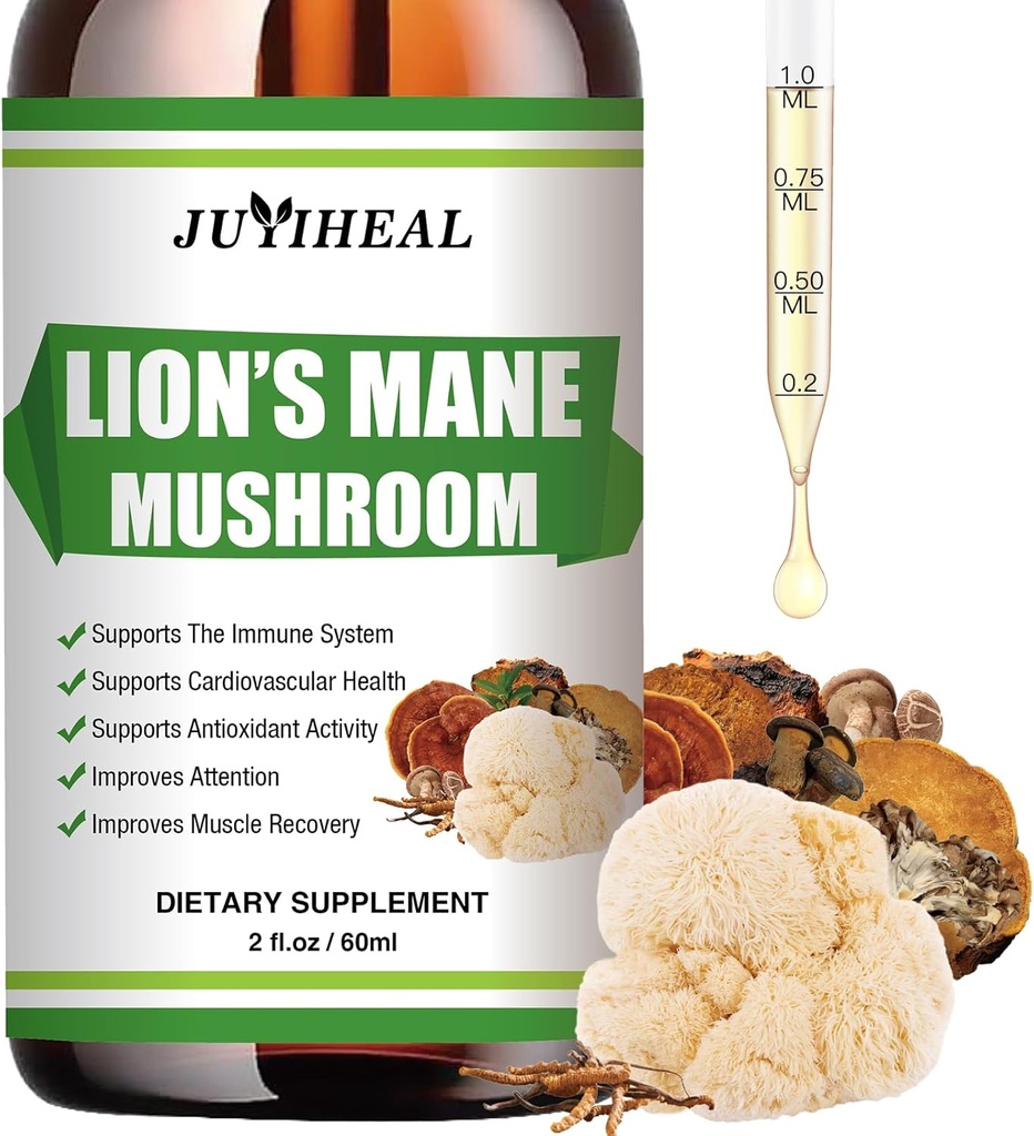 Lions Mane Liquid - Υποστήριξη εγκεφάλου, ενέργεια, μνήμη & εστίαση - Ζάχαρη & Αλκοόλ-ελεύθερο Lions Mane συμπλήρωμα - 2 FL OZ, 2 μήνες προσφοράς