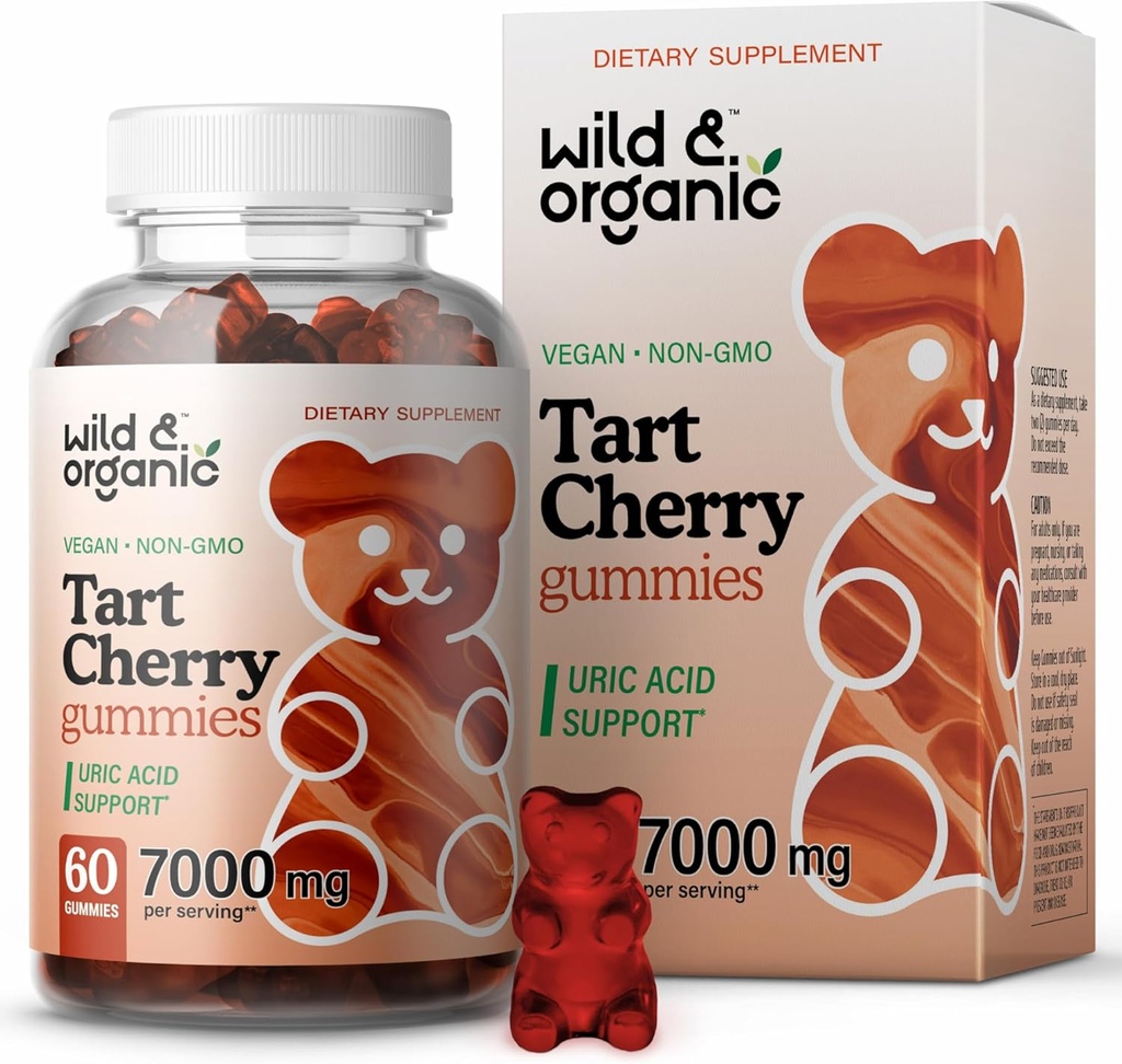 Wild & Organic Tart Cherry Gummies 7000 mg - Tart Cherry Extract συμπλήρωμα για Uric Level Support - 60 Vegan, μη-GMO Chews