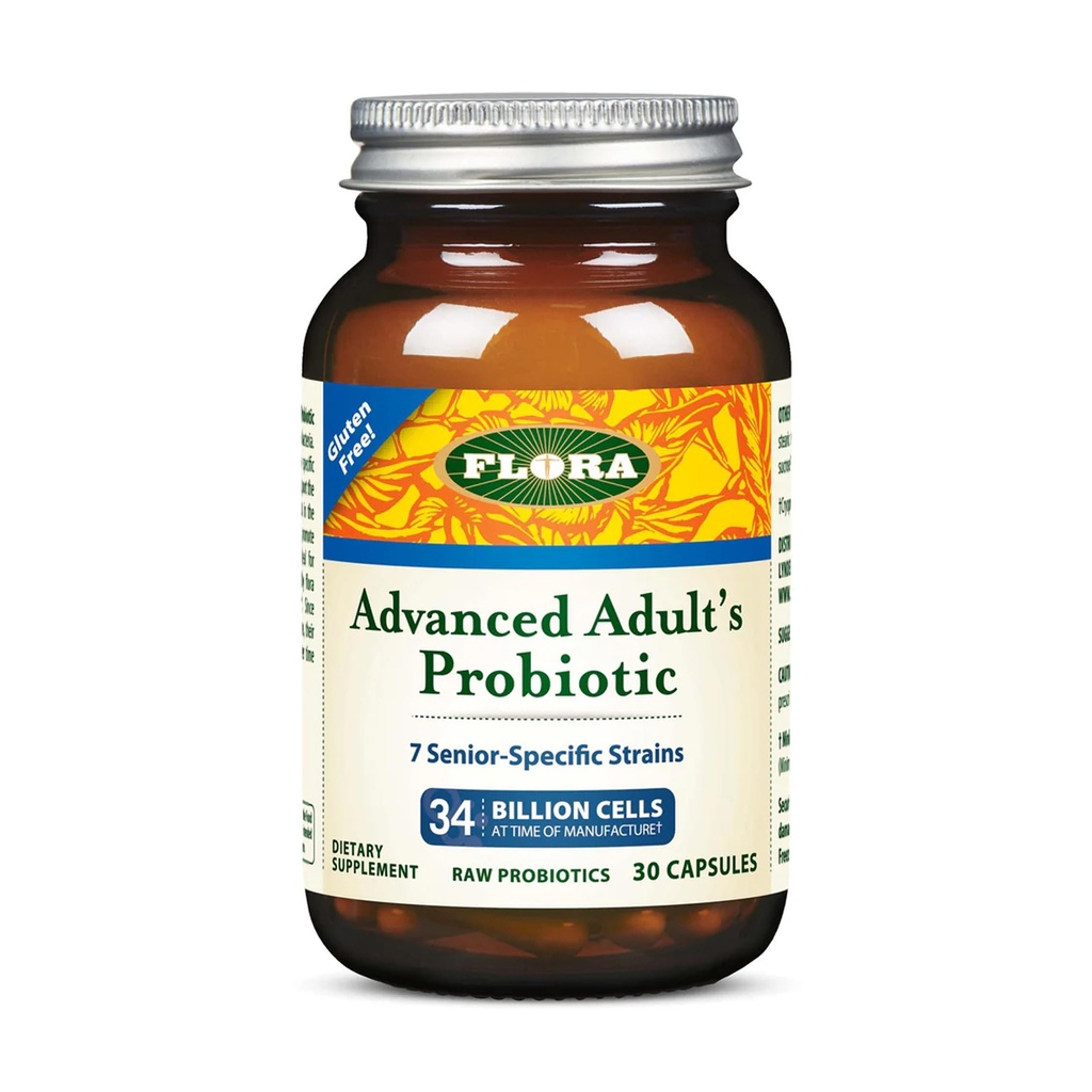 Flora - Προβιοτικό μείγμα Adult's Blend, Επτά Senior-Special Strains, Χωρίς γλουτένη, Ακατέργαστο Προβιοτικό με 34 δισεκατομμύρια κύτταρα, 30 κάψουλες