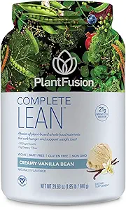 PlantFusion Complete Lean Plant Based Protein Powder - Prebiotic Fiber, Superfoods & Digestive Enzymes - Vegan, Χωρίς γλουτένη, Χωρίς σόγια, Μη ΓΤΟ - Βανίλια 1.85 lb