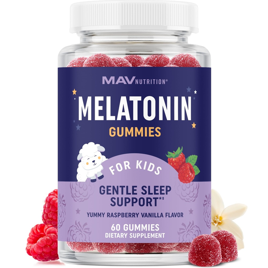 Kids Melatonin Gummies | Gentle Sleep Support with Melatonin 1 mg & Herbal Blend | Non-Habit Forming Kids Sleep Gummies for Ages 4+ | Raspberry Vanilla Flavor | Vegan, Gluten-Free & Non-GMO | 60 Ct