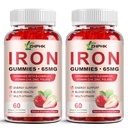 Συμπληρώματα σιδήρου Gummies για γυναίκες, άνδρες & παιδιά, 65mg σιδήρου & 250mg βιταμίνης C ανά υπηρεσία - Υγιεινό αίμα, ενέργεια & ανοσοποιητική υποστήριξη σιδήρου Gummy βιταμίνη με φολικό, 2 συσκευασία