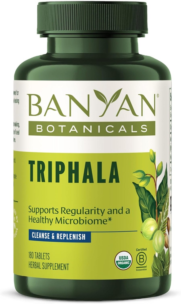 Banyan Botanicals Triphala Tablets - Βιολογικά Triphala με Amla, Χαριτάκη & Bibhitaki – για Digestion, Αποβολή & Υγιή Κοχύλι Microbiome* – 180 Tablets – Μη- ΓΤΟ Βιώσιμα Πηγή Vegan