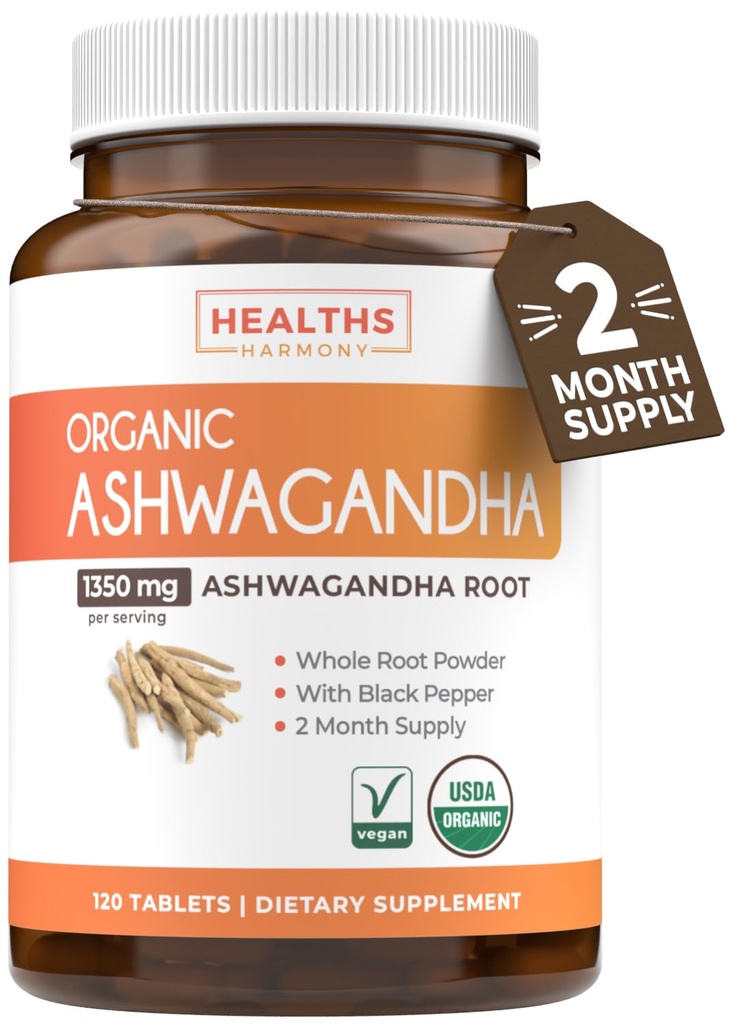 USDA Organic Ashwagandha Supplement - Χάπια υψηλής ισχύος Ashwagandha Made With Organic Black Pepper for Enhanced Absorpation - Vegan Non-GMO Made in the USA & Lab Επαληθευμένο (2 Μήνες Προσφορά)