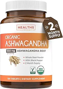 USDA Organic Ashwagandha Supplement - Χάπια υψηλής ισχύος Ashwagandha Made With Organic Black Pepper for Enhanced Absorpation - Vegan Non-GMO Made in the USA & Lab Επαληθευμένο (2 Μήνες Προσφορά)